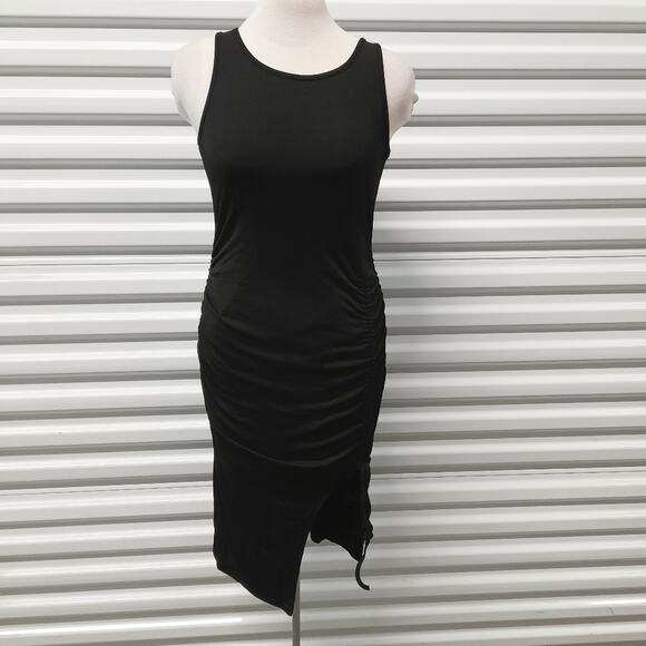 Women's Dress Size Large Black Sleeveless Ruched Stretch Bodycon Sexy Night Out - Picture 4 of 10